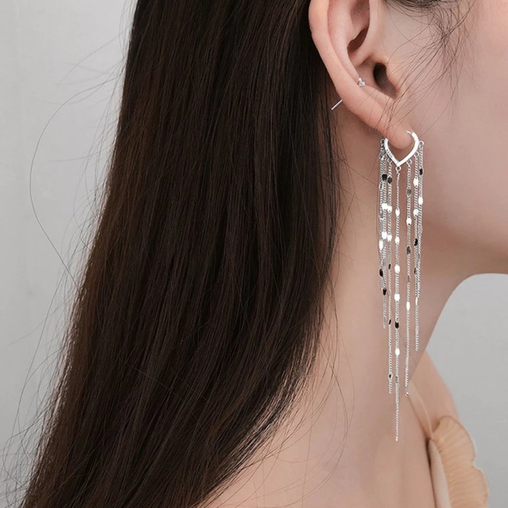 #NEW 925 Sterling Silver Chain Drop Hoop Earrings